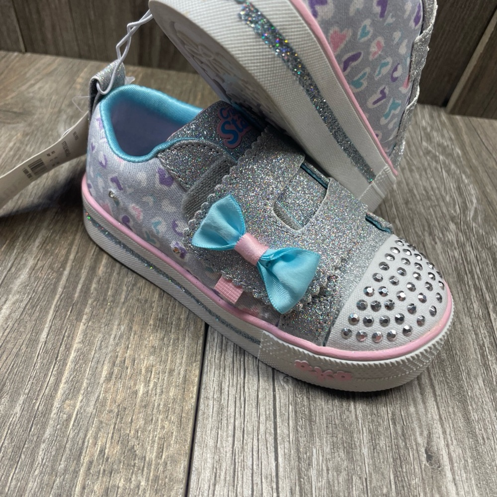 Sport by Skechers Lights Crystal Stars Sparkle Silver Blue Pink Girls Size 8 - Picture 2 of 15